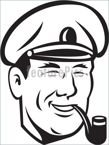 376x500 Sea Captain Smiling Smoke Pipe Retro Stock Illustration I5100814