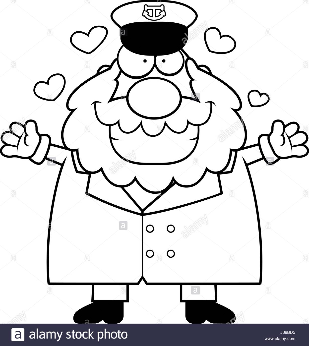 1241x1390 A Cartoon Illustration Of A Sea Captain Ready To Give A Hug Stock