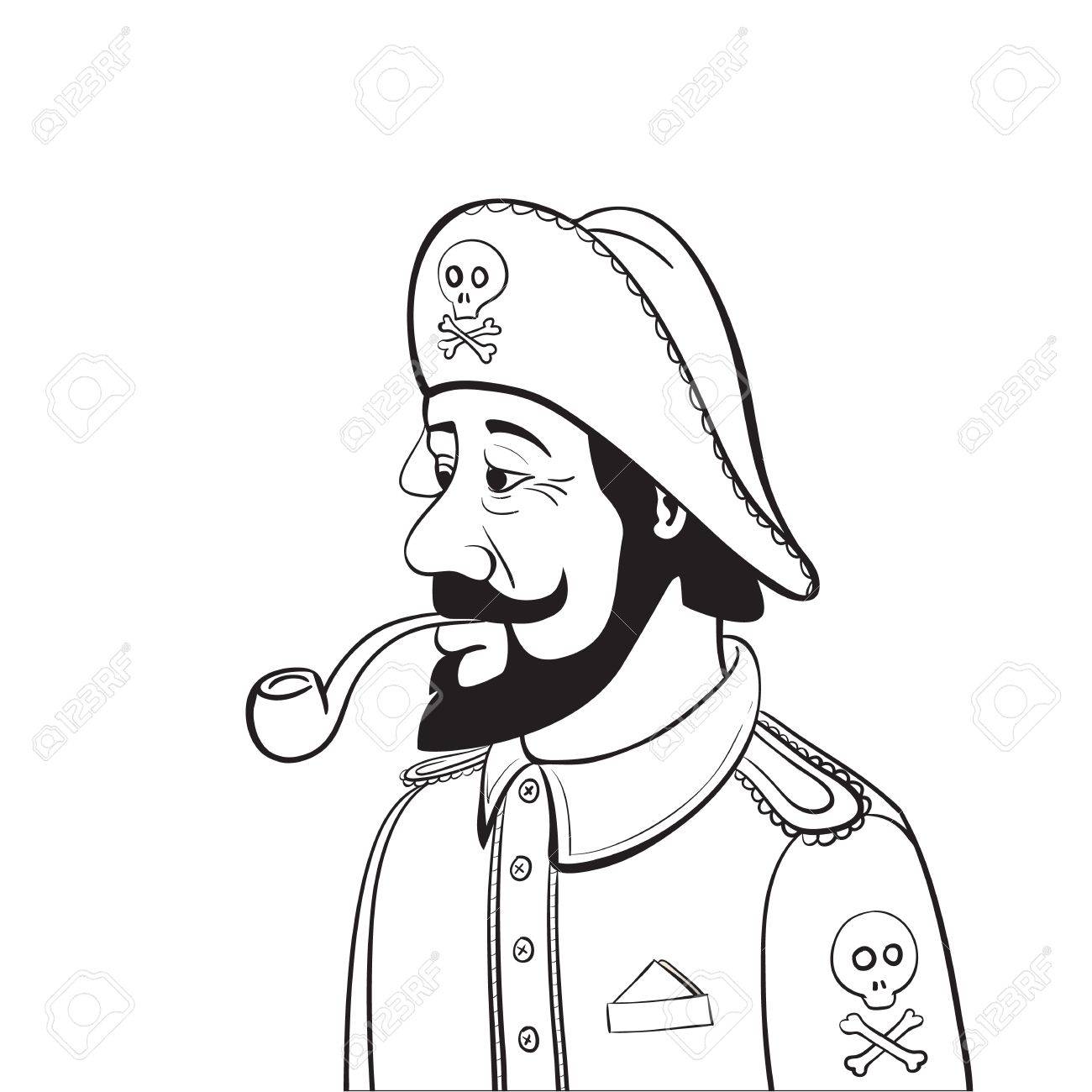 1300x1300 Black And White Sea Captain With Beard And Pipe Isolated