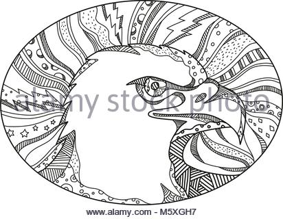 412x320 Doodle Art Illustration Of Head Of Bald Eagle Or Sea Eagle, Bird