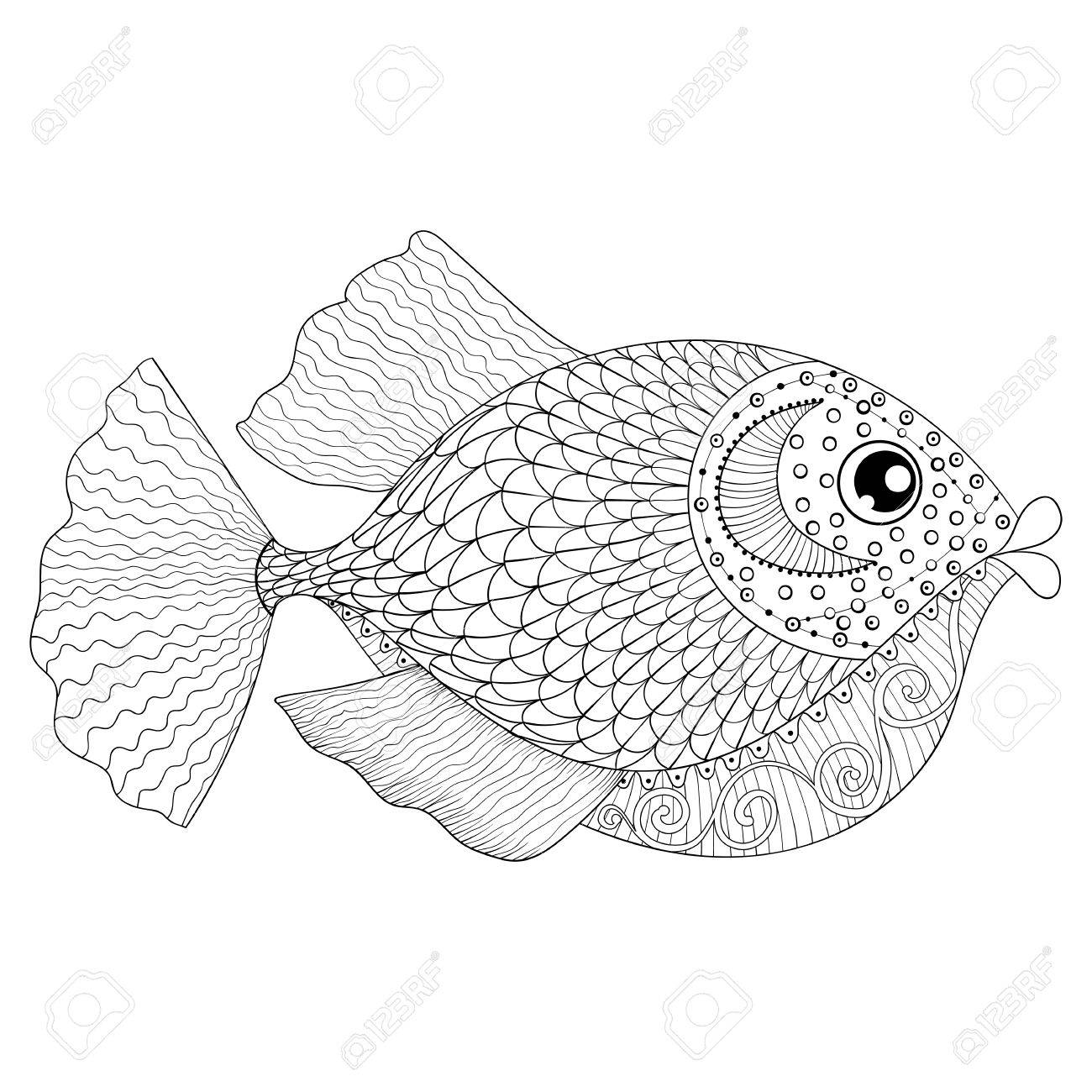 1300x1300 Hand Drawn Fish For Adult Anti Stress Coloring Pages, Post Card
