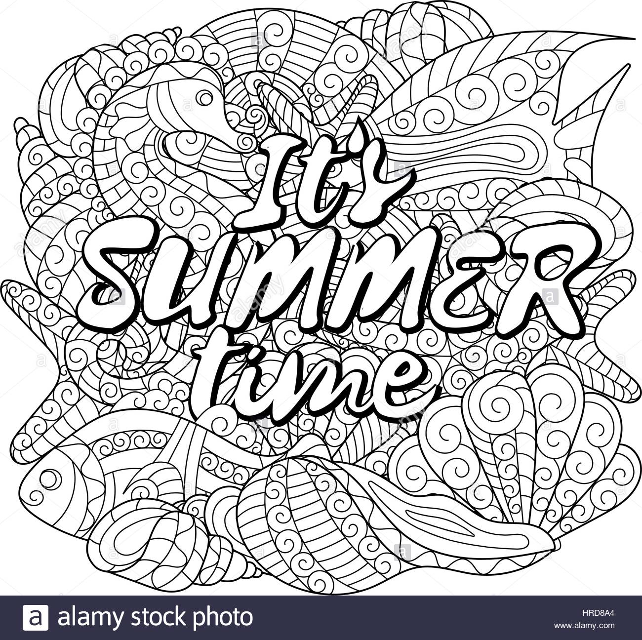 1300x1296 Black And White Seamless Pattern For Coloring Book. Sea Life Stock