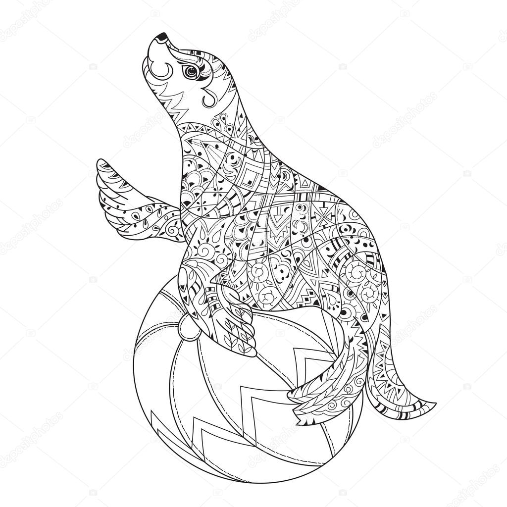 1024x1024 Hand Drawn Doodle Outline Sea Lion. Stock Vector Yazzik