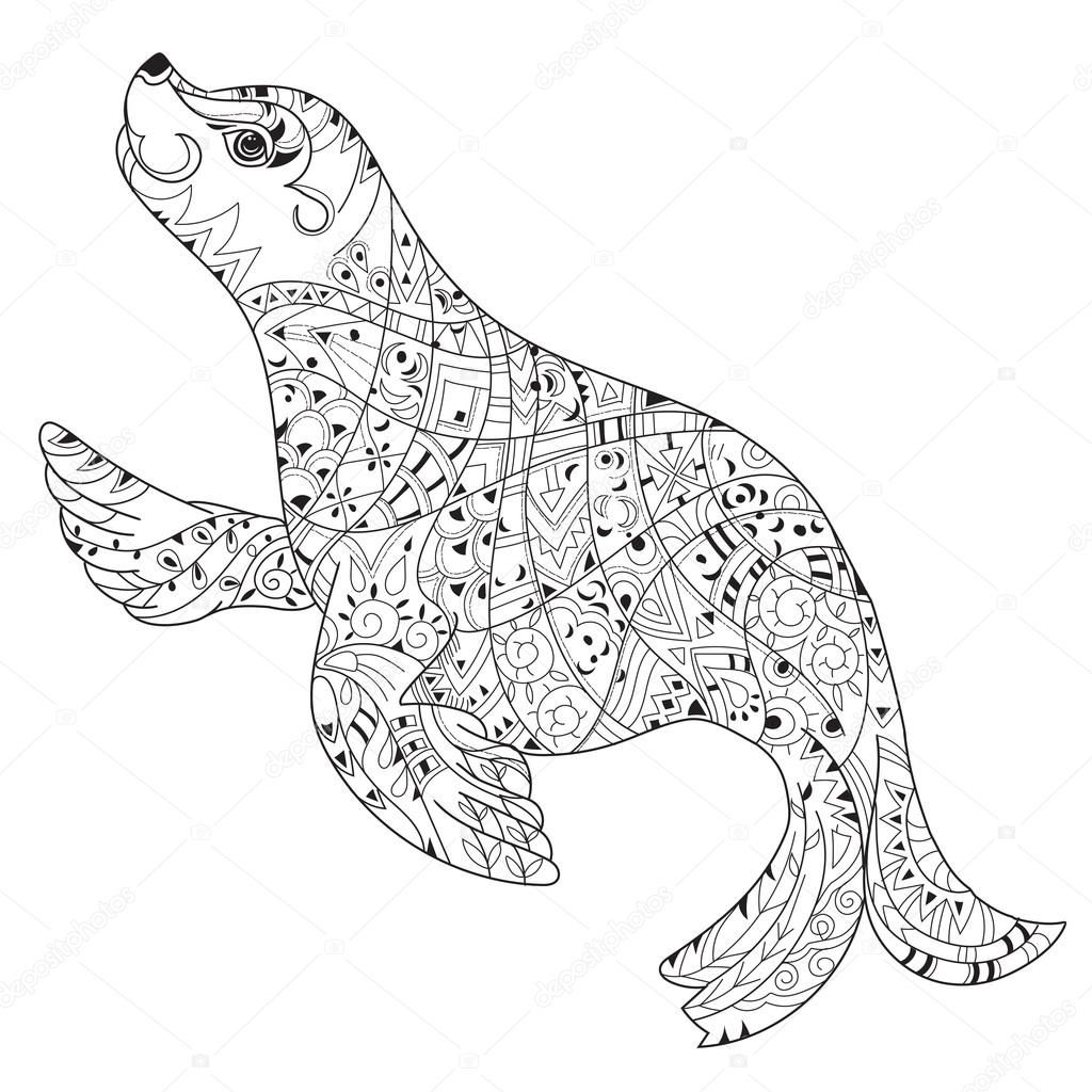 1024x1024 Hand Drawn Doodle Outline Sea Lion. Stock Vector Yazzik