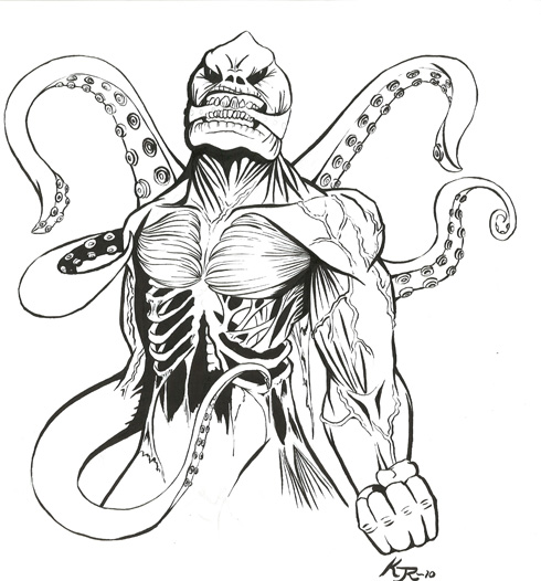 490x526 Sea Monster Line Art