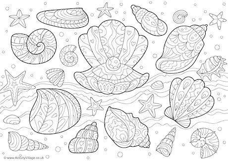 460x325 Shells Doodle Colouring Page