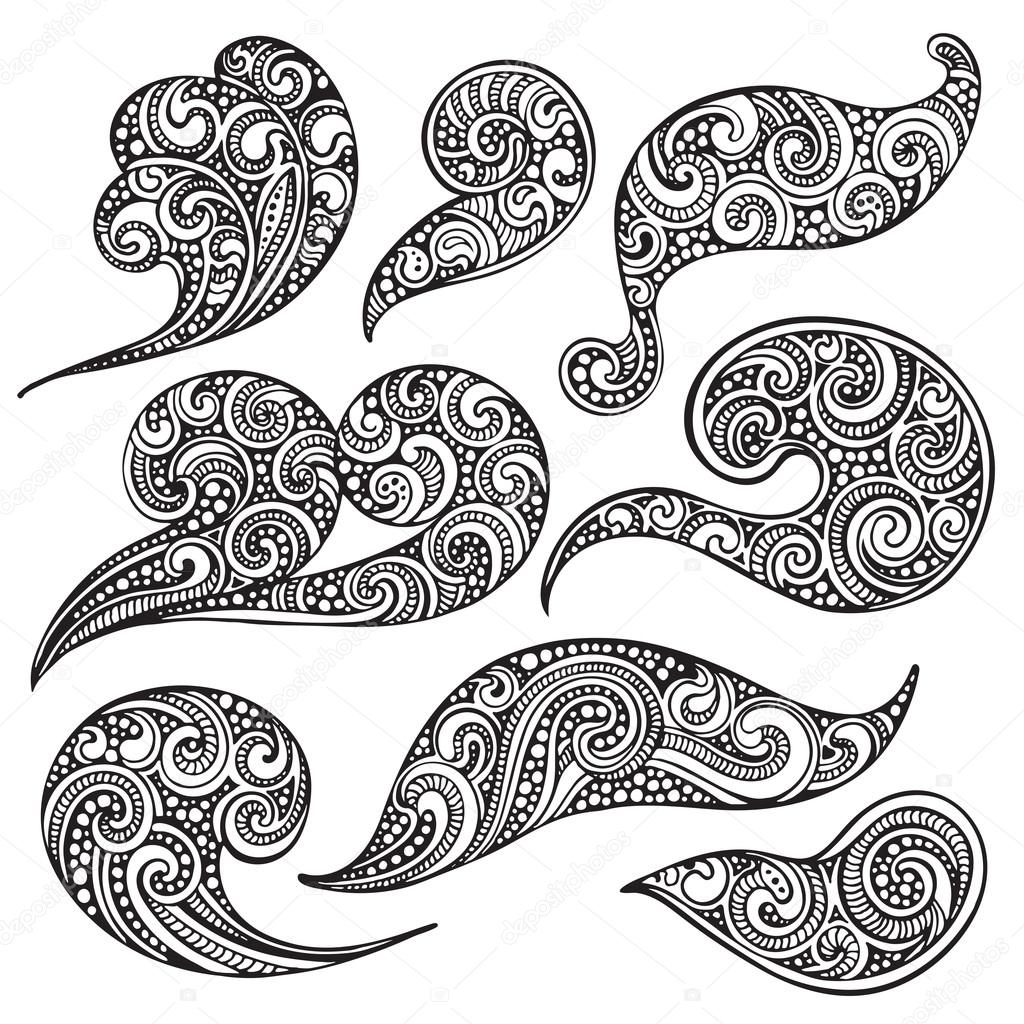 1024x1024 Set Of Hand Drawn Doodle Sea Waves. Stock Vector Natality