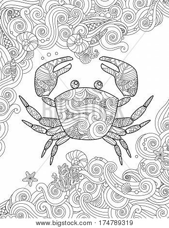 349x470 Coloring Page. Ornate Crab Sea Vector Amp Photo Bigstock