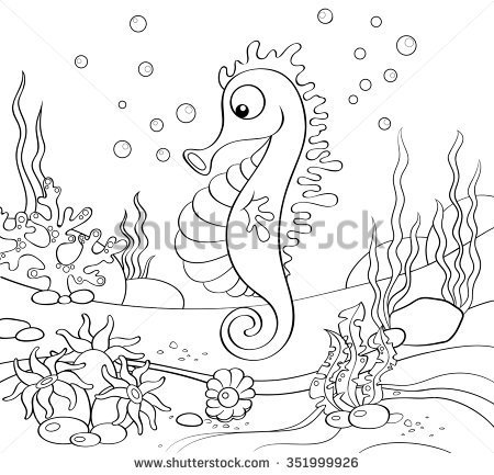 450x433 Stock Vector Seahorse Underwater World Black And White