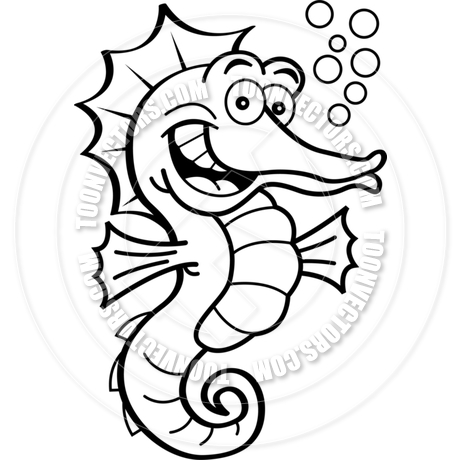 460x460 Cartoon Seahorse (Black Amp White Line Art) By Kenbenner Toon