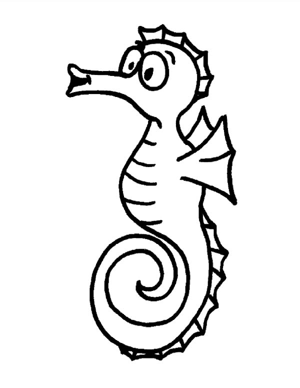 600x776 Funny Seahorse In Sea Free Animal Action Coloring Page
