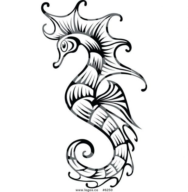 618x630 Unique Six Seahorse Tattoo Design Outline Drawing Picture
