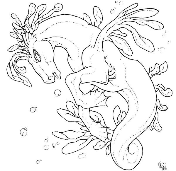 600x584 Free Seahorse Lineart By Bonbon3272
