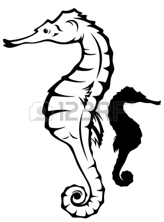 334x450 Two Black Silhouette Stylized Seahorses On A White Background