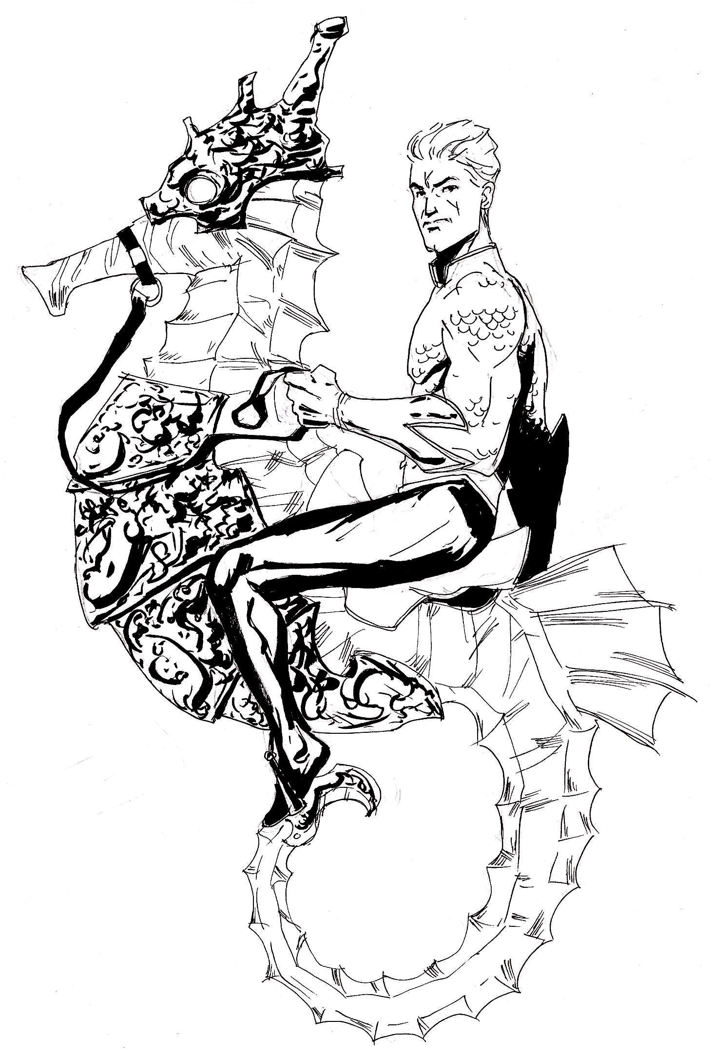 1461x2170 Aquaman Riding A Seahorse Alex Cipriano