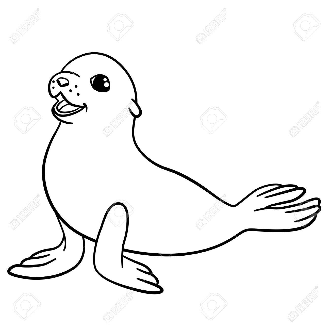 1300x1300 Coloring Pages. Little Cute Baby Fur Seal Lays And Smiles. Royalty
