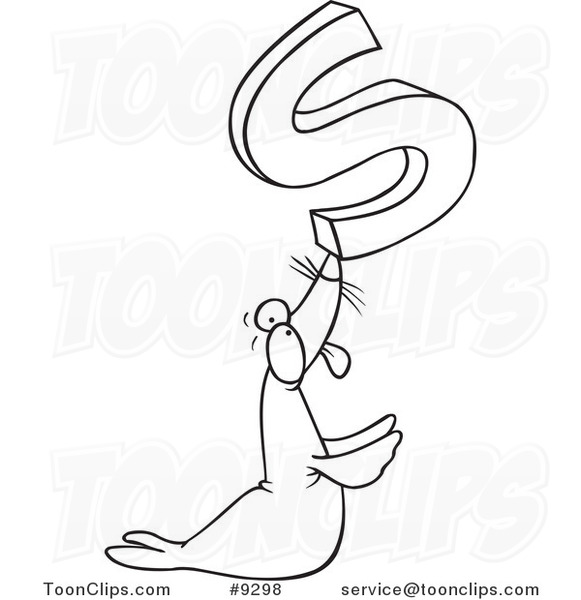 581x600 Cartoon Black And White Line Drawing Of A Seal Holding Up