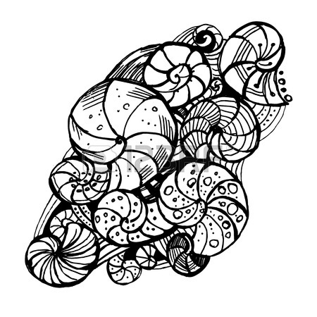 450x450 Set Of Stylized Seamless Pattern Of Seashells With Different