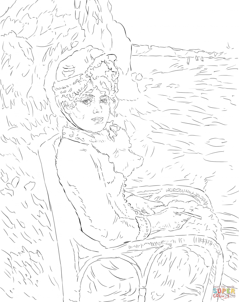811x1024 By The Seashore By Pierre Auguste Renoir Painting Coloring Page