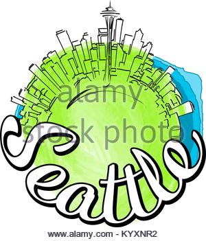 300x351 Watercolor Art Print Of The Skyline Of Seattle United States Stock