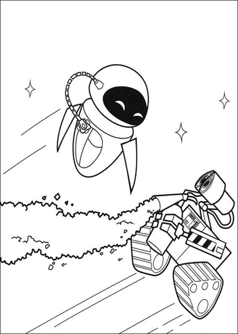 343x480 Wall E And Eva Are Playing In The Space Coloring Page Free
