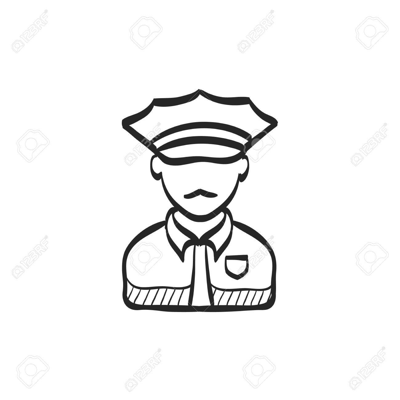 1300x1300 Police Avatar Icon In Doodle Sketch Lines. People Service Security