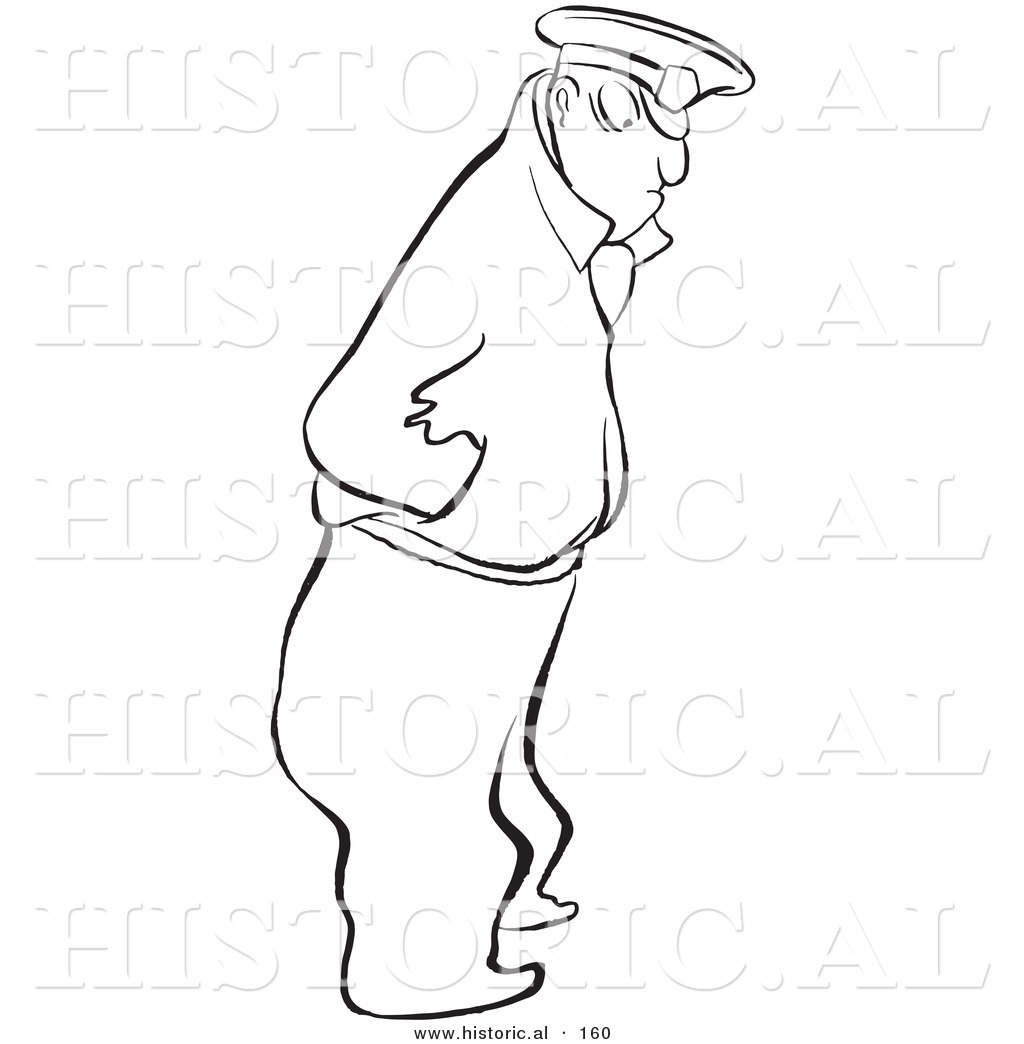 1024x1044 Historical Illustration Of A Grumpy Cartoon Security Guard Looking