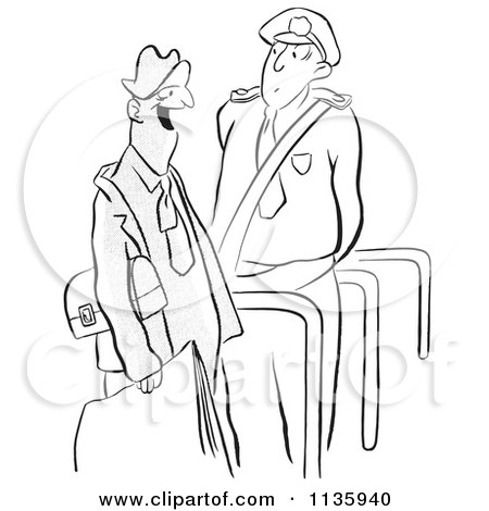 450x470 Clipart Of A Retro Vintage Security Guard And Man Black And White