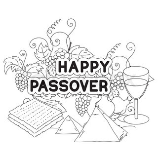 320x320 Happy Passover. Greeting Card, Coloring Page. Hand Drawn Elements