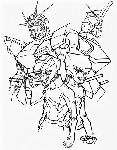 400x511 Gundam Seed Lineart By Ghostevolution