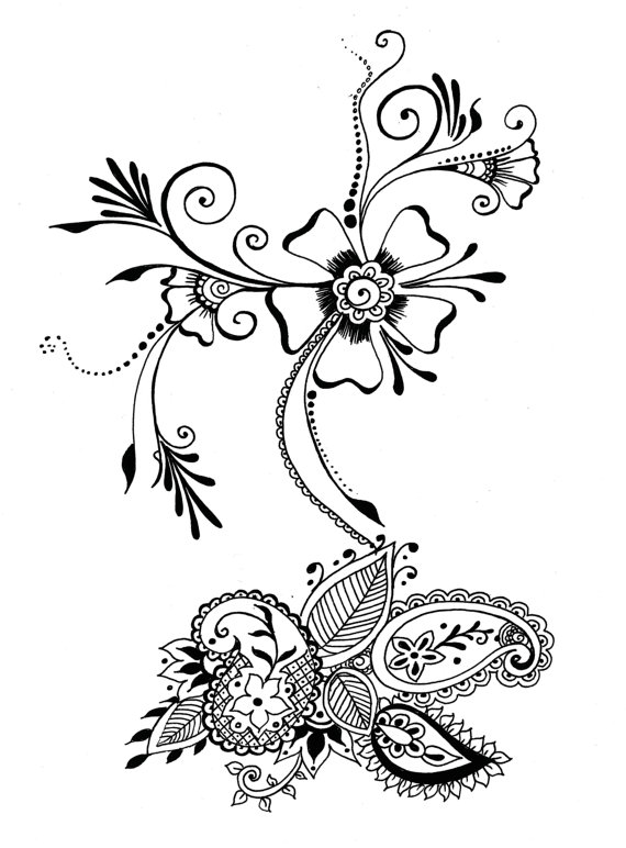 570x772 8x10 Art Print Flower Amp Seed Henna Floral Design Ink Pen