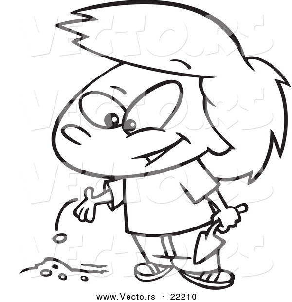 600x620 Vector Of A Cartoon Girl Planting A Seed