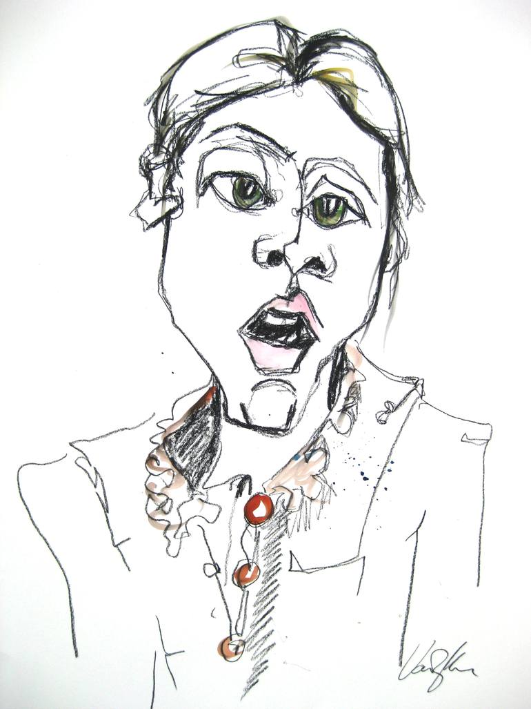 770x1027 Saatchi Art Self Portrait With Brown Frill Collar Drawing By