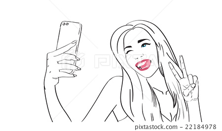 450x266 Sketch Girl Take Selfie Photo On Cell Smart Phone