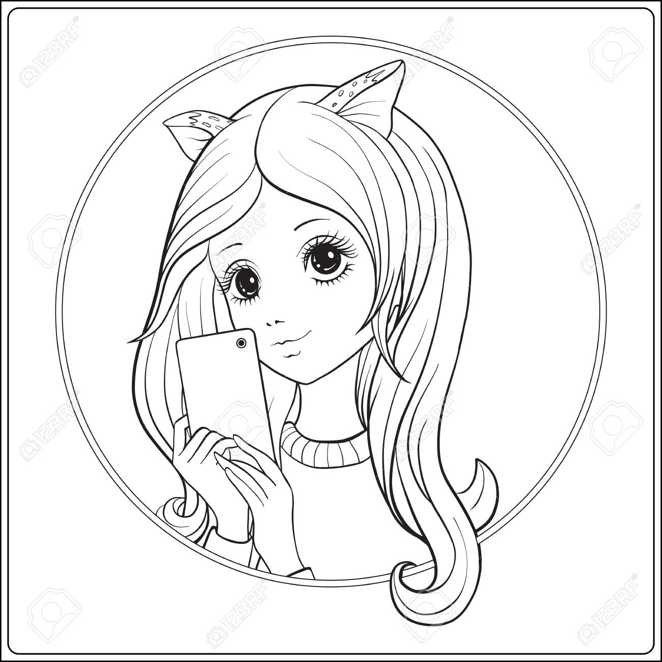 1300x1300 Young Nice Girl With Long Hear And Cat Ears Make Selfie