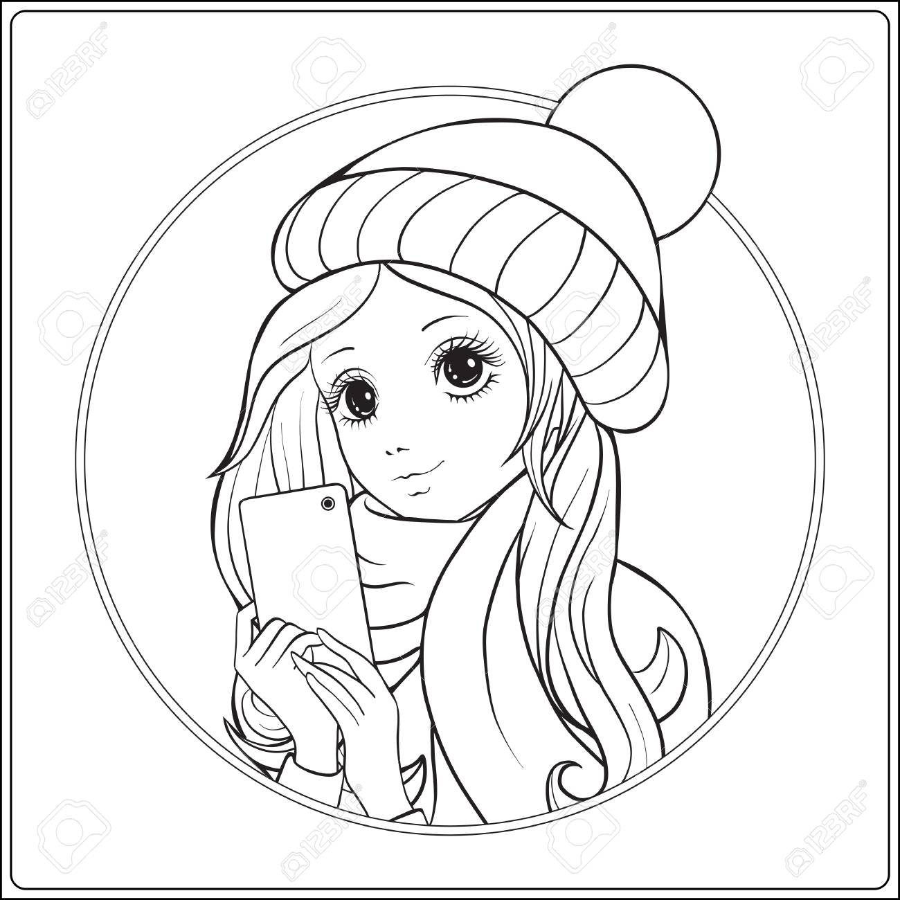 1300x1300 Young Nice Girl With Long Hear In Winter Hat On Her Head Make