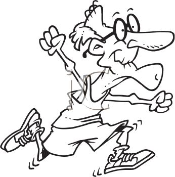 346x350 Black And White Clipart Senior Citizen Running With Cane