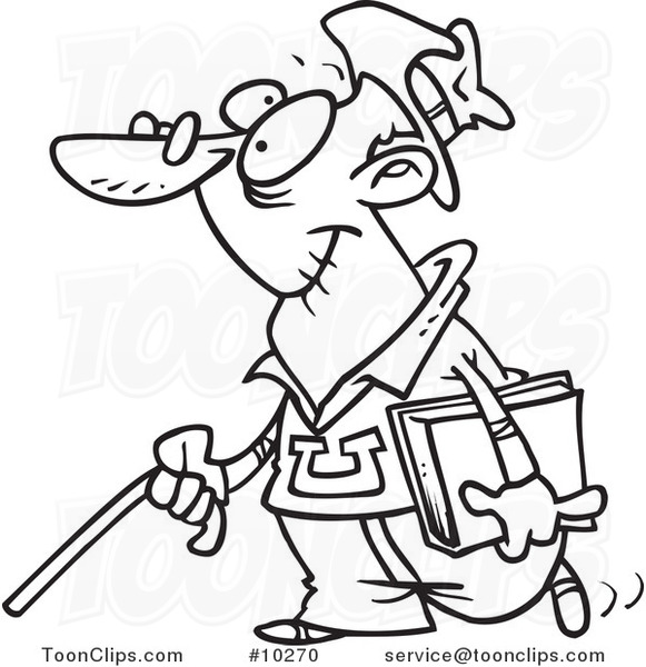 581x600 Cartoon Black And White Line Drawing Of A Senior College Student