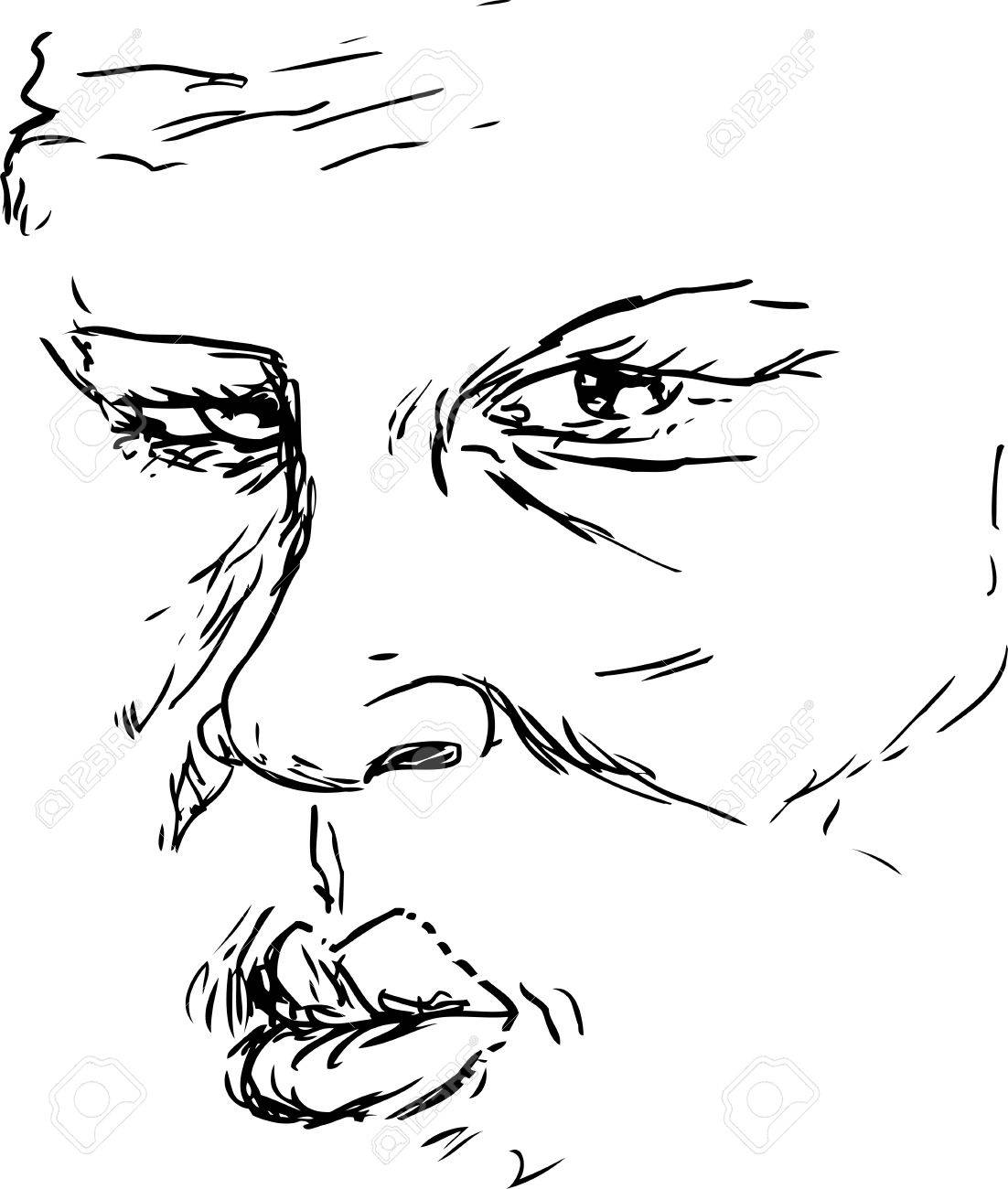 1102x1300 Outlined Drawing Of Older Serious Black Man Face Royalty Free