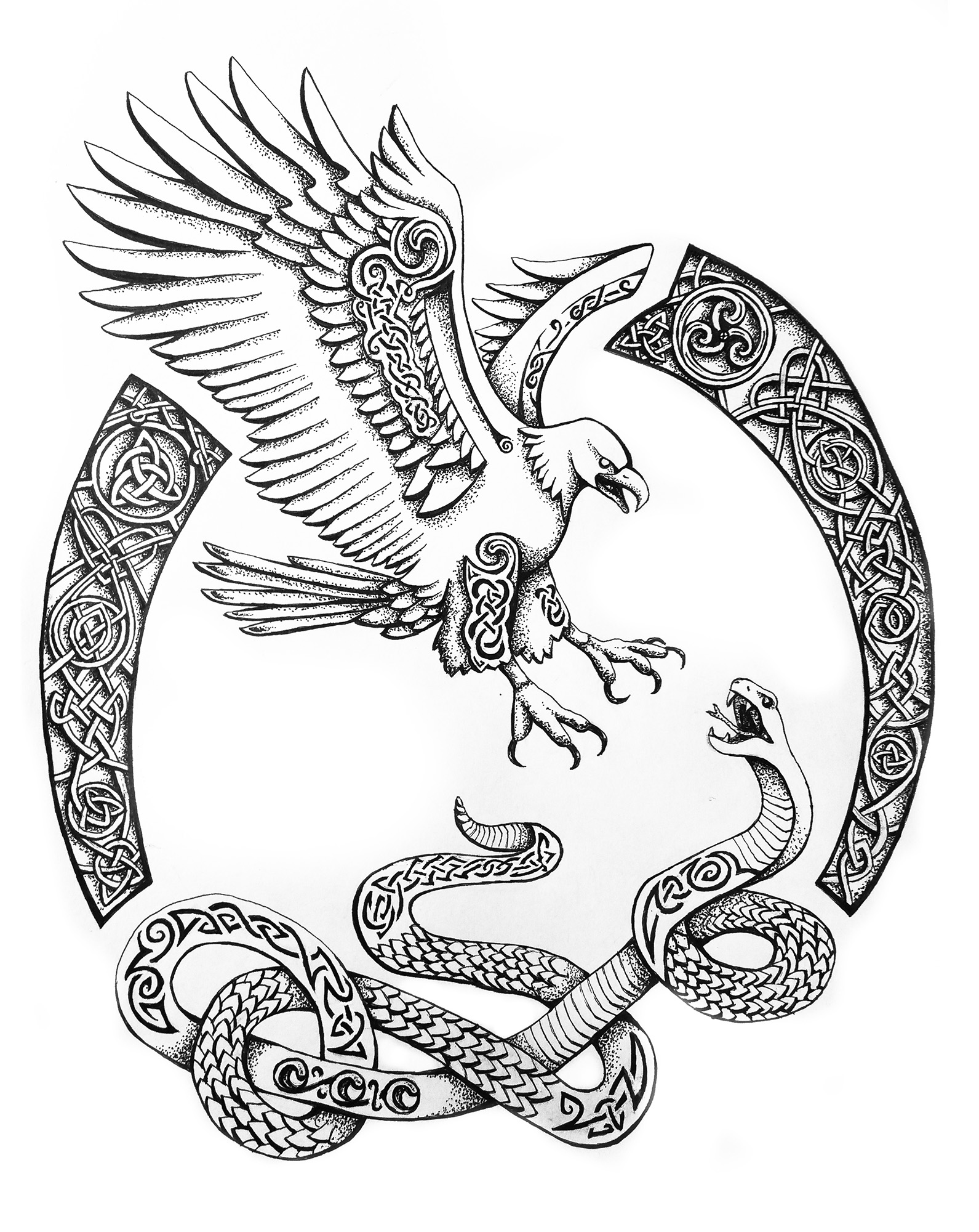 1591x2000 Illustration, Celtic Drawing, The Serpent And The Eagle, K