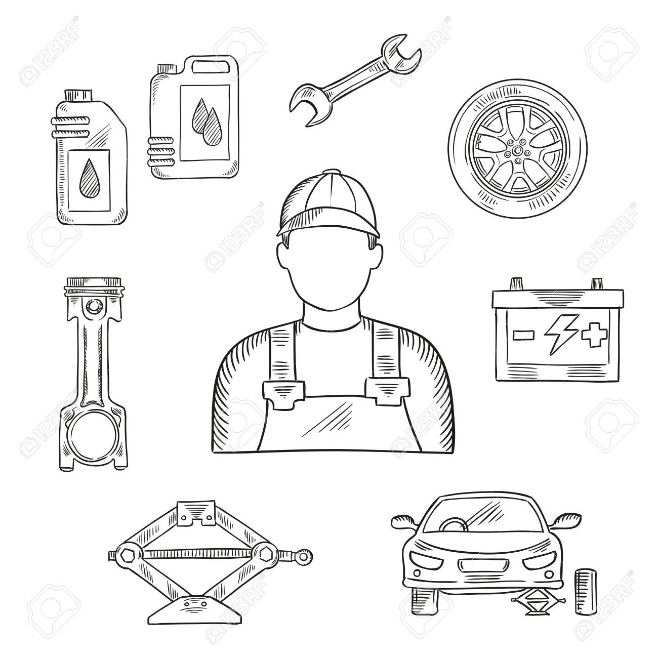 1300x1300 Professional Auto Mechanic Sketch Icon For Car Service Center