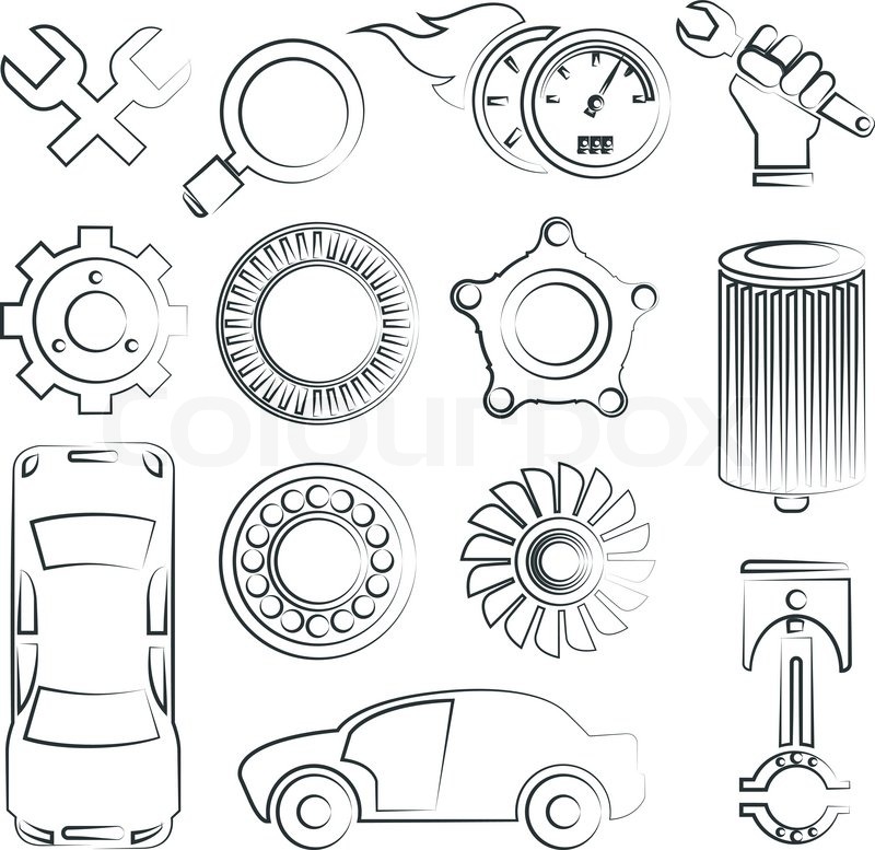 800x777 Car Service, Sketch Icons Stock Vector Colourbox