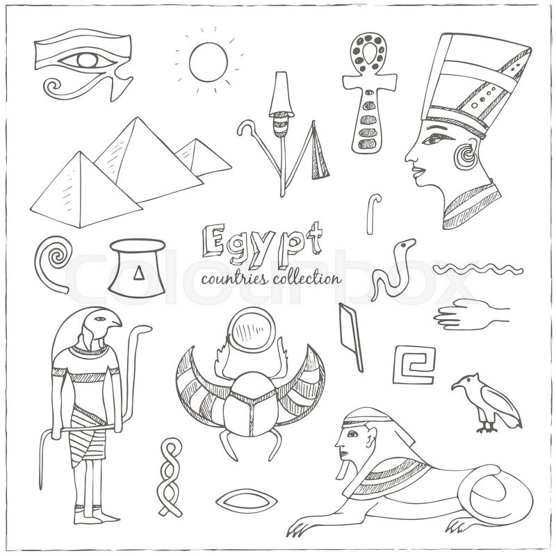 800x800 Egypt Symbols Set Sketches. Hand Drawing. Vector Illustration