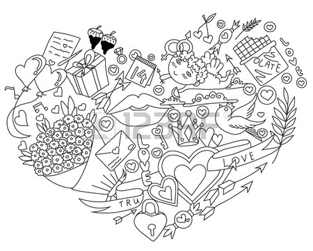 450x360 Happy Valentines Day Hand Drawing Design Set. Vector Illustration