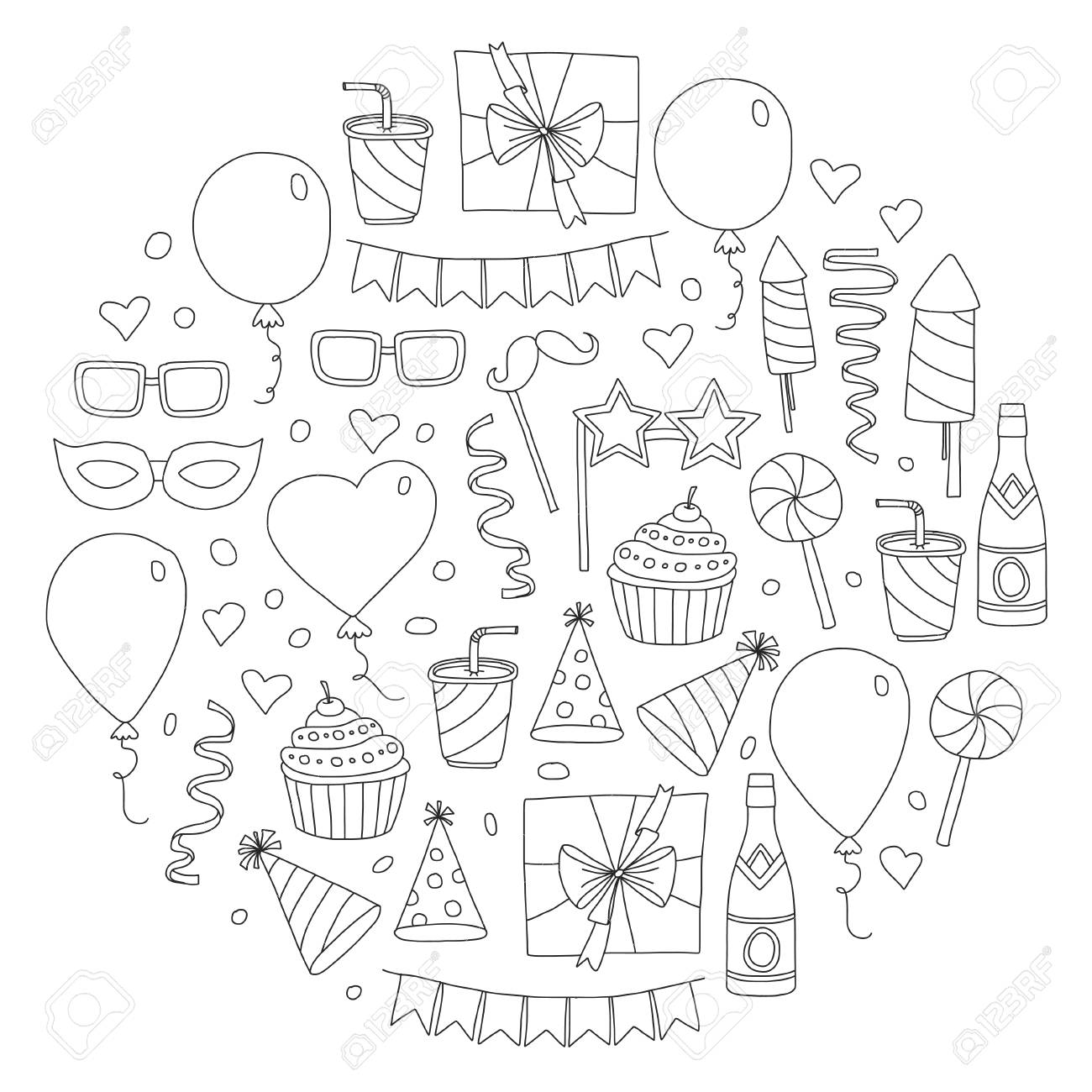 1300x1300 Set Of Birthday Party Design Elements. Kids Drawing. Doodle Icons