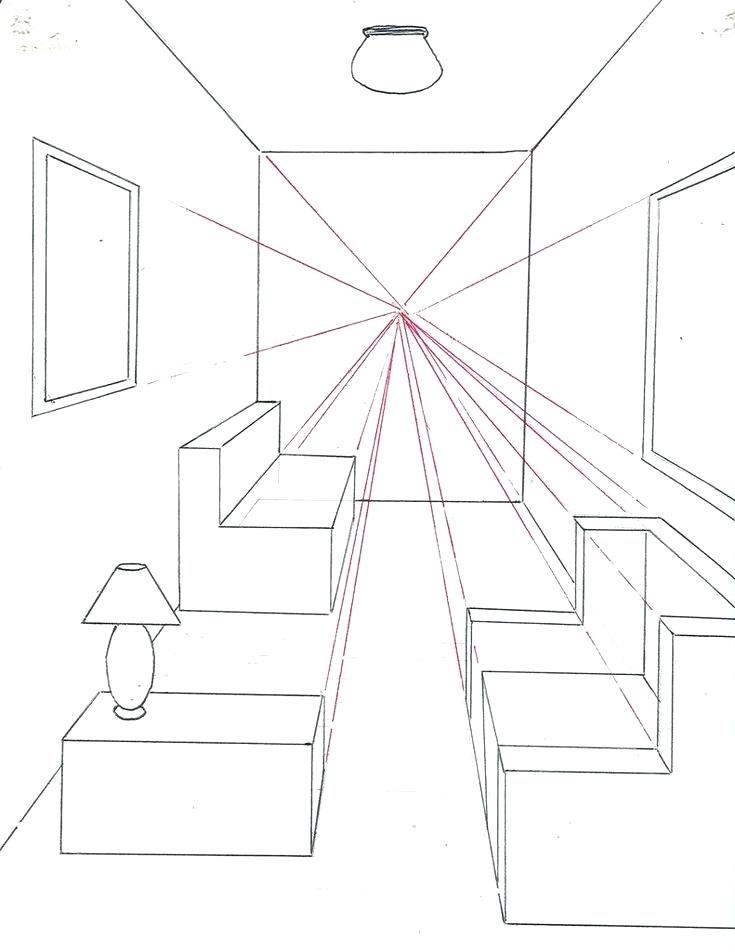 735x952 Drawing Of A Room How To Draw A Room Using One Point Perspective