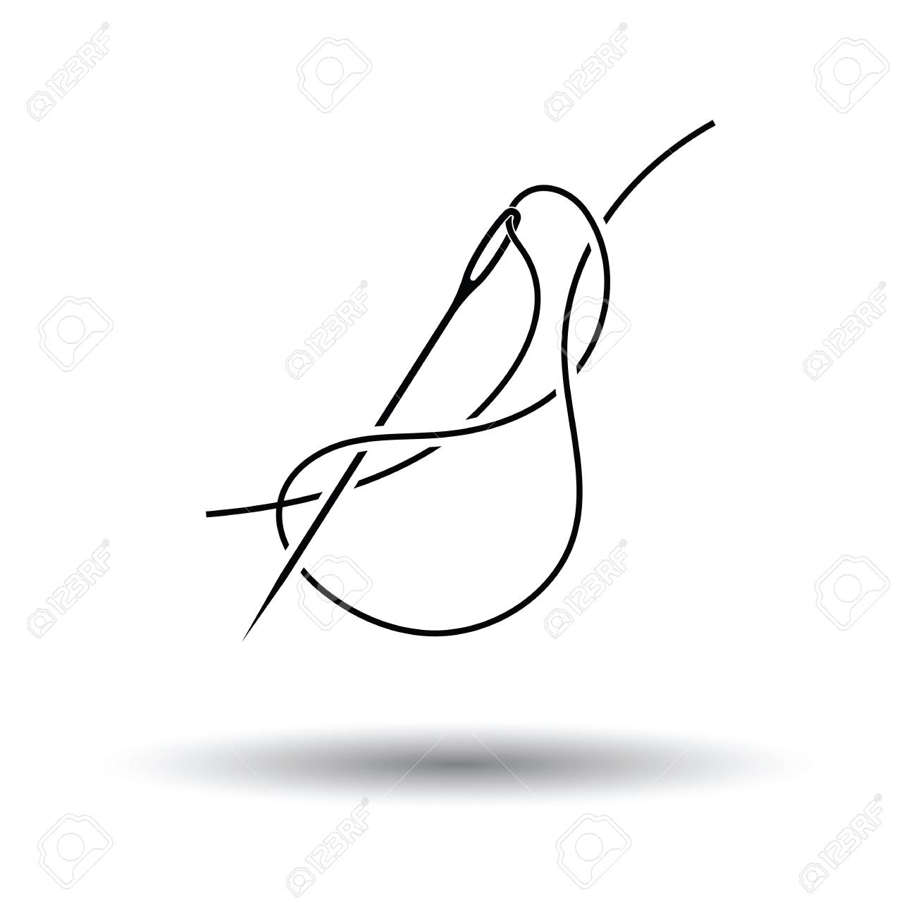 1300x1300 Sewing Needle With Thread Icon. White Background With Shadow
