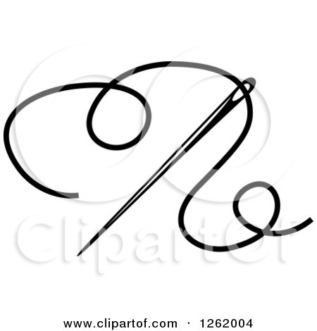 450x470 Clipart Of A Black And White Sewing Needle And Thread