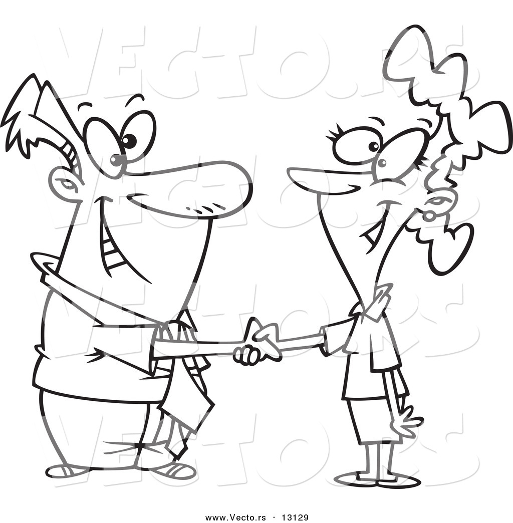 1024x1044 Vector Of A Happy Cartoon Businessman Shaking Hands With A Woman