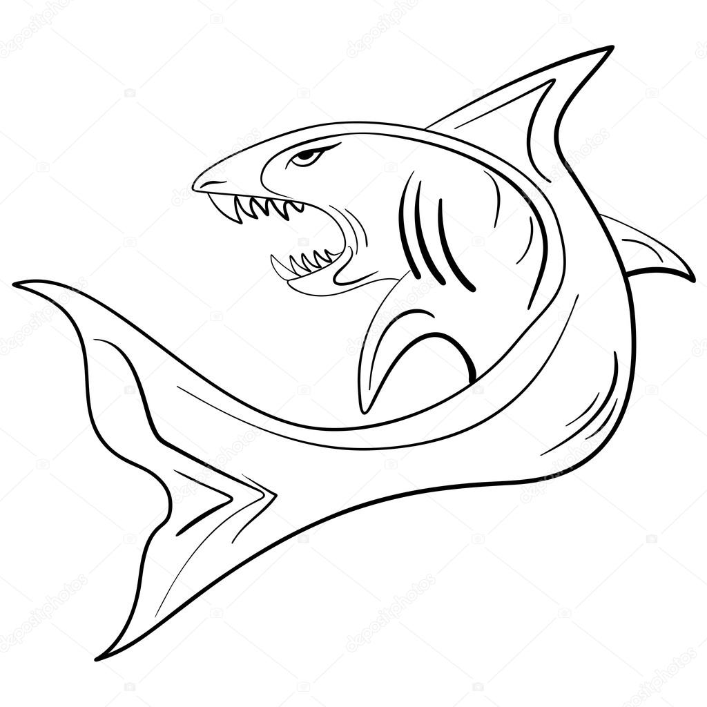 1024x1024 Hand Drawn Ink Sketch Shark Stock Vector Tiverets